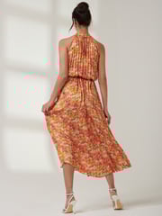 Jolie Moi Orange Halter Neck Pleated Maxi Dress - Image 3 of 7
