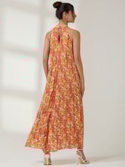 Jolie Moi Orange Halter Neck Pleated Maxi Dress - Image 4 of 7