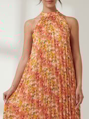 Jolie Moi Orange Halter Neck Pleated Maxi Dress - Image 5 of 7