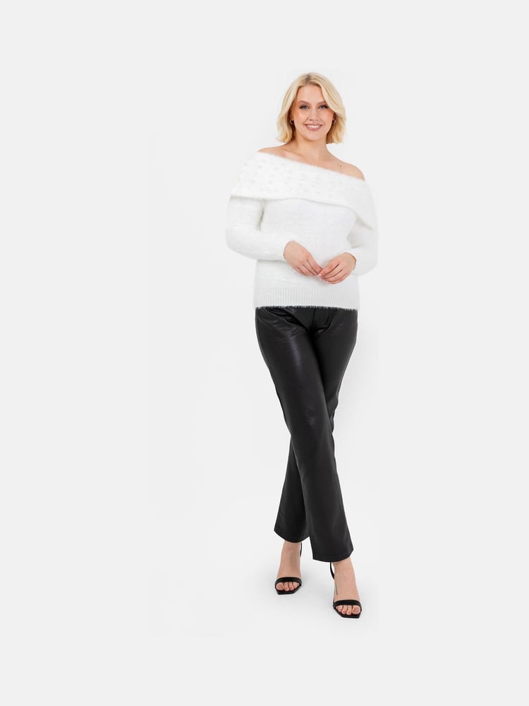 Lovedrobe Pearl Detail Bardot Jumper Dress - Image 1 of 6