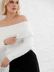 Lovedrobe Pearl Detail Bardot Jumper Dress - Image 5 of 6