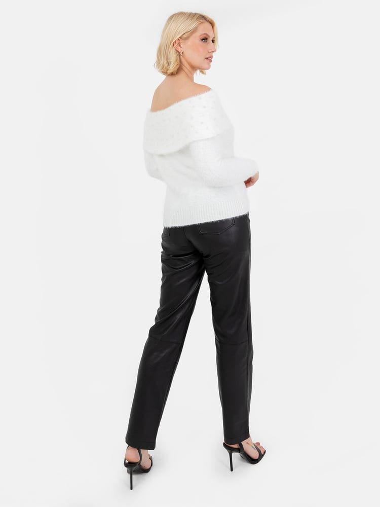 Lovedrobe Pearl Detail Bardot Jumper Dress - Image 6 of 6