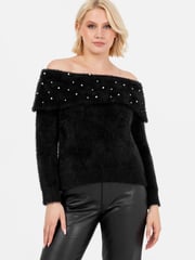 Lovedrobe Pearl Detail Bardot Jumper Dress - Image 3 of 6