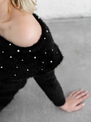 Lovedrobe Pearl Detail Bardot Jumper Dress - Image 4 of 6