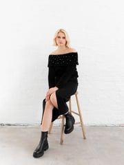 Lovedrobe Pearl Detail Bardot Jumper Dress - Image 5 of 6