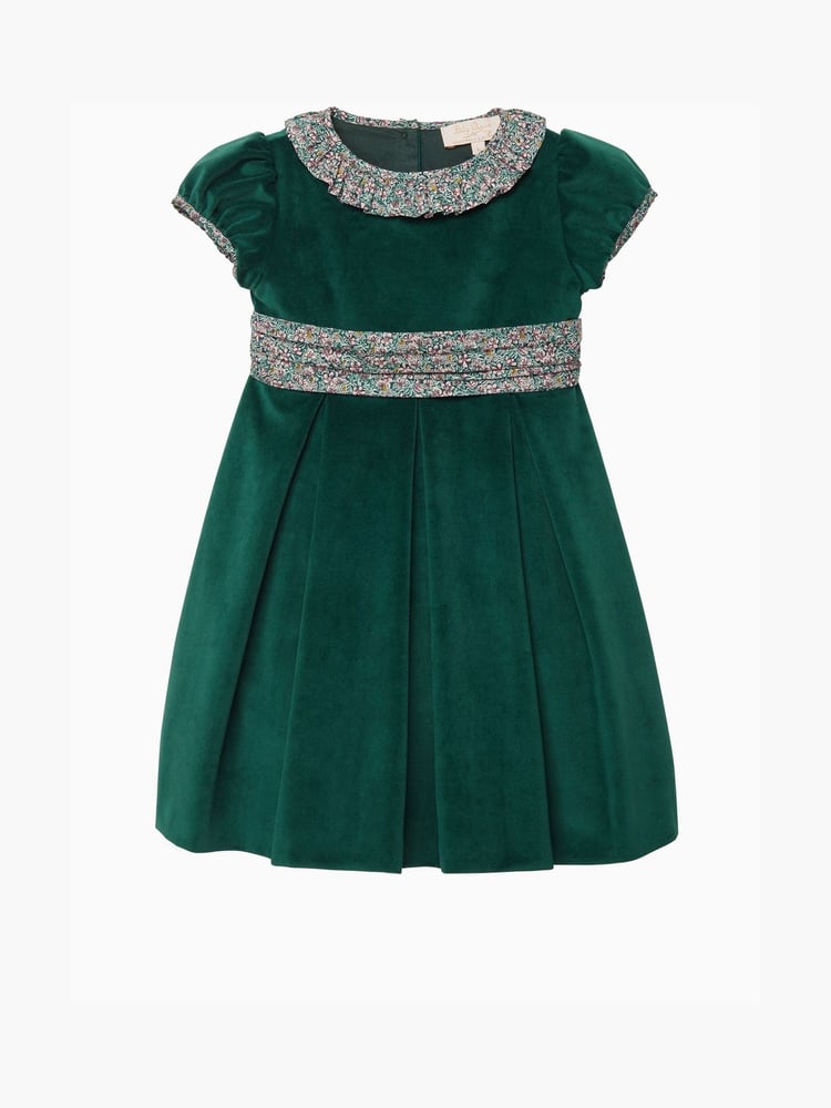 Trotters London Green Liberty Print Christmas Ragged Robin Velvet Party Dress - Image 1 of 3