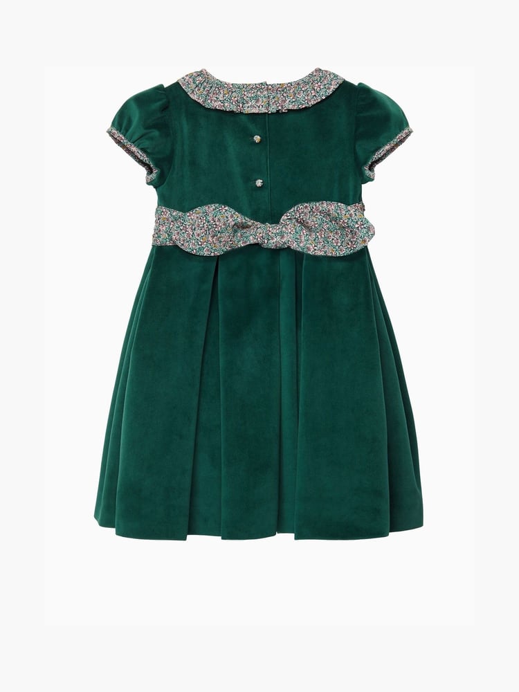 Trotters London Green Liberty Print Christmas Ragged Robin Velvet Party Dress - Image 2 of 3