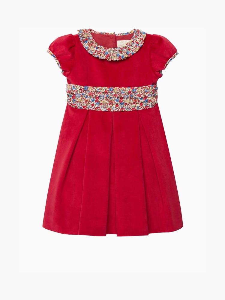 Trotters London Red Liberty Print Emma And Georgina Velvet Party Dress - Image 1 of 3