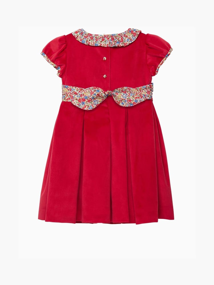 Trotters London Red Liberty Print Emma And Georgina Velvet Party Dress - Image 2 of 3