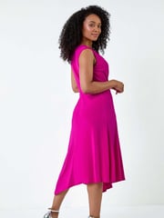 Roman Pink Pleat Detail Stretch Wrap Dress - Image 3 of 5