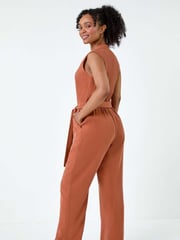 Roman Brown Button Detail Pocket Jumpsuit - Image 3 of 5