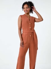 Roman Brown Button Detail Pocket Jumpsuit - Image 4 of 5