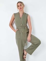 Roman Green Button Detail Pocket Jumpsuit - Image 1 of 5