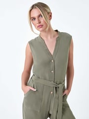 Roman Green Button Detail Pocket Jumpsuit - Image 4 of 5