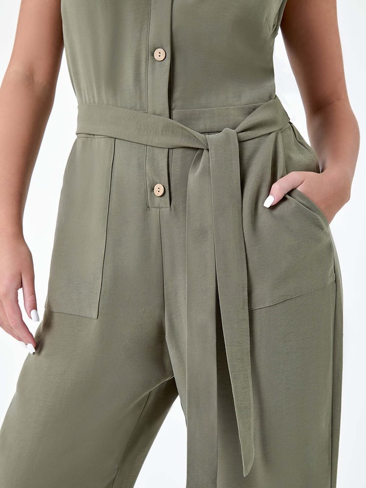 Roman Green Button Detail Pocket Jumpsuit - Image 5 of 5