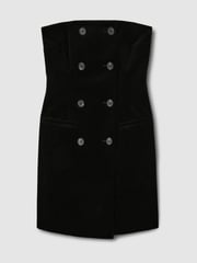 Reiss Black Ilze Bandeau-Neck Velvet Mini Dress - Image 2 of 6