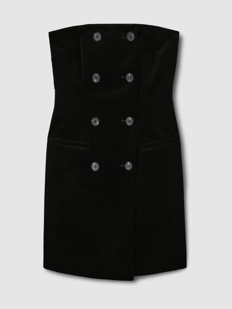 Reiss Black Ilze Bandeau-Neck Velvet Mini Dress - Image 2 of 6