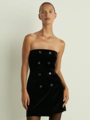 Reiss Black Ilze Bandeau-Neck Velvet Mini Dress - Image 3 of 6