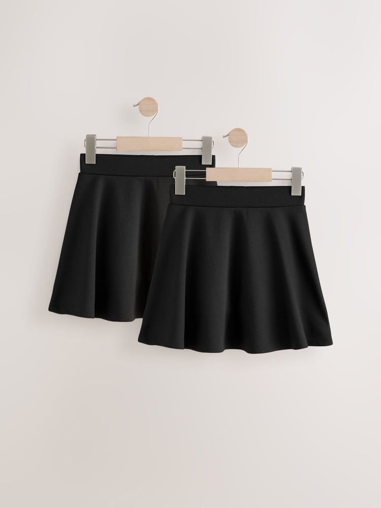 Black Pull On Skort 2 Pack With Jersey Stretch (3-17yrs) - Image 1 of 6 Black Pull On Skort 2 Pack With Jersey Stretch (3-17yrs) - Image 1 of 6