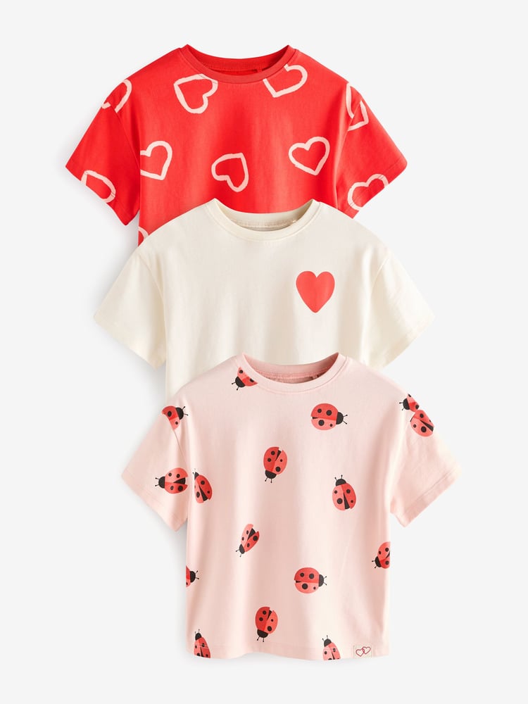 Red Heart/Ladybird Short Sleeve T-Shirt 3 Pack (3mths-7yrs) - Image 1 of 9