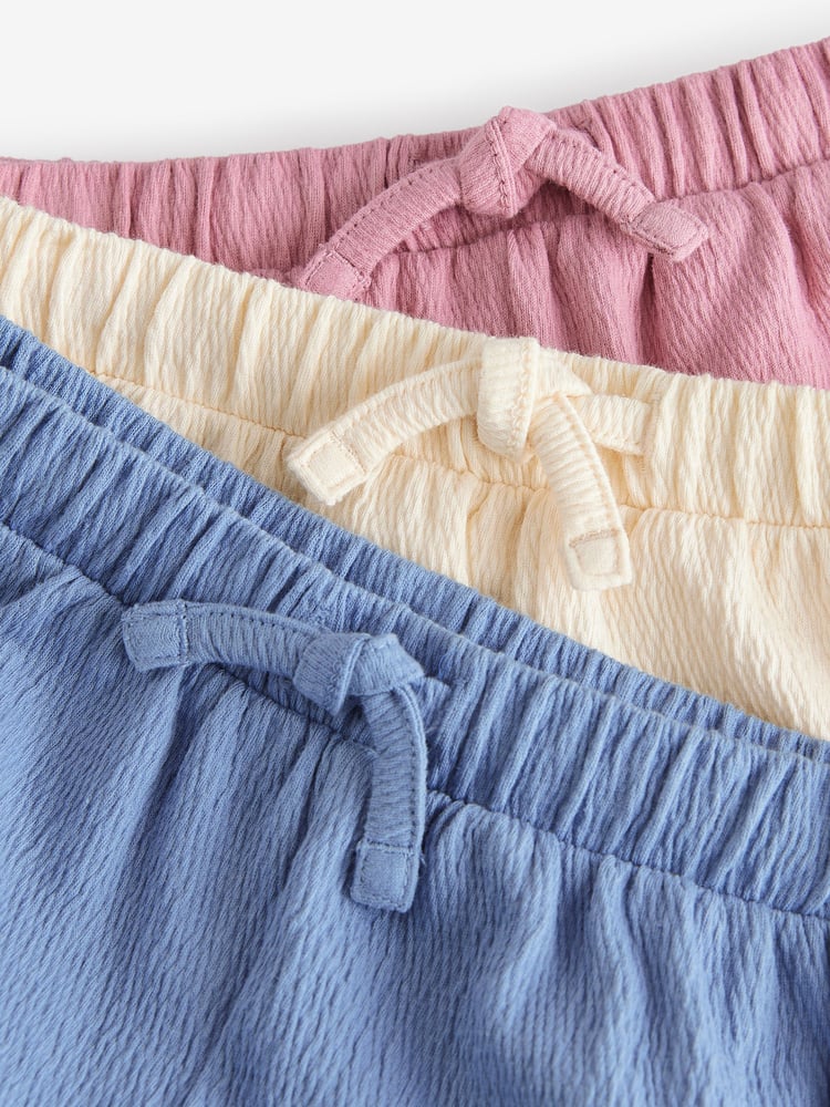Blue/Cream/Pink Tie Front Runner Shorts 3 Pack (3mths-7yrs) - Image 7 of 7