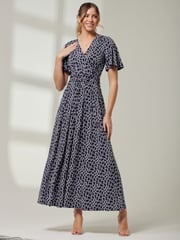 Jolie Moi Blue Front Wrap V-Neck Maxi Dress - Image 1 of 6