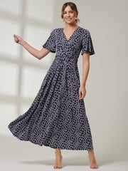 Jolie Moi Blue Front Wrap V-Neck Maxi Dress - Image 4 of 6