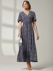Jolie Moi Blue Front Wrap V-Neck Maxi Dress - Image 5 of 6