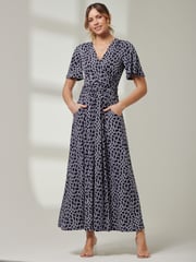 Jolie Moi Blue Front Wrap V-Neck Maxi Dress - Image 6 of 6