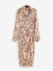 AX Paris Cream Printed Collared Wrap Midi Dress - Image 5 of 5
