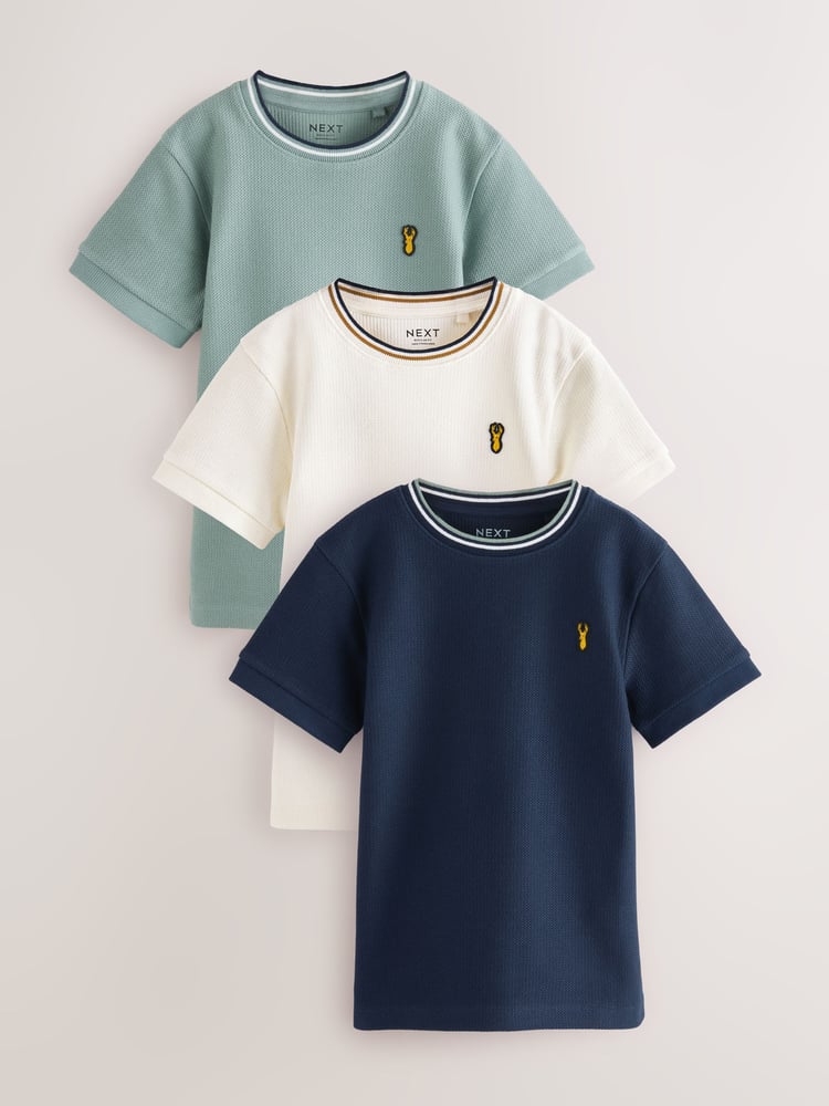 White/Blue/Green Short Sleeve Textured T-Shirts 3 Pack (3-16yrs) - Image 1 of 3