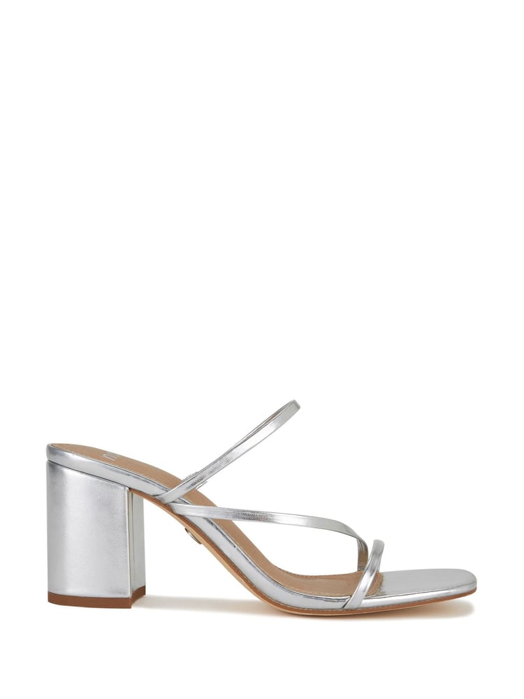 Novo Silver Regular Fit Nata Strappy Block Heel Mules - Image 2 of 3