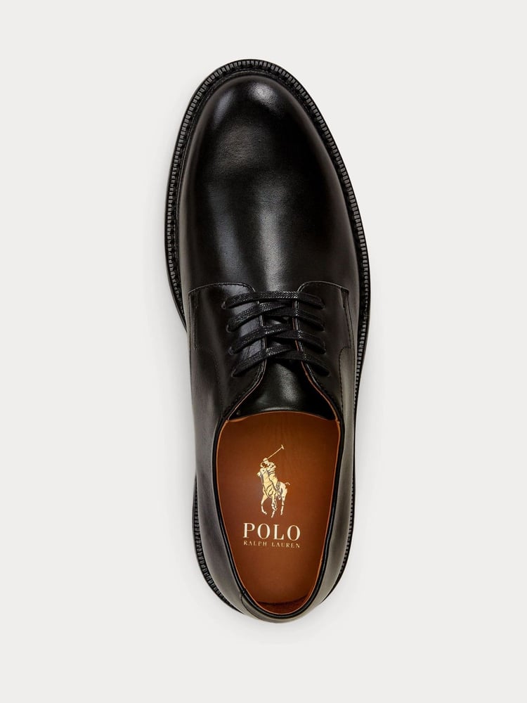 Polo Ralph Lauren Black Asher Burnished Leather Derby Shoes - Image 4 of 4