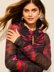 Lipsy Black Ruched Mesh Long Sleeve Top - Image 3 of 4