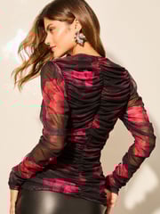 Lipsy Black Ruched Mesh Long Sleeve Top - Image 4 of 4