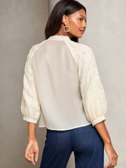 Lipsy Cream Embroidered V Neck Blouse - Image 4 of 4