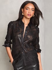 Lipsy Black Sequin Burnout Shirt - Image 1 of 4