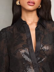 Lipsy Black Sequin Burnout Shirt - Image 3 of 4