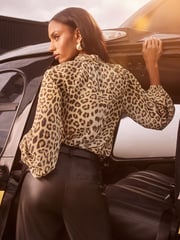Lipsy Brown Animal High Neck Blouson Blouse - Image 2 of 4