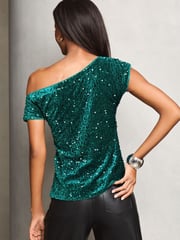 Lipsy Green Velvet Sequin Slash Neck T-Shirt - Image 4 of 4