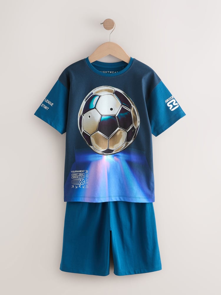 Blue Football 100% Cotton Short Pyjamas 2 Pack (3-14yrs) - Image 2 of 6