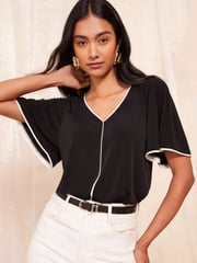 Friends Like These Black Tipped Flutter Sleeve T-Shirt - Image 1 of 4
