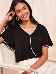 Friends Like These Black Tipped Flutter Sleeve T-Shirt - Image 3 of 4