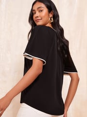 Friends Like These Black Tipped Flutter Sleeve T-Shirt - Image 4 of 4