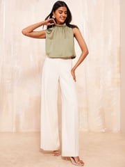 Friends Like These Green High Neck Satin Sleeveless Top - Image 2 of 4