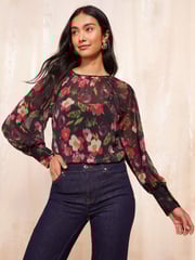 Friends Like These Red Long Sleeve Cuff Detail Chiffon Blouse - Image 1 of 4