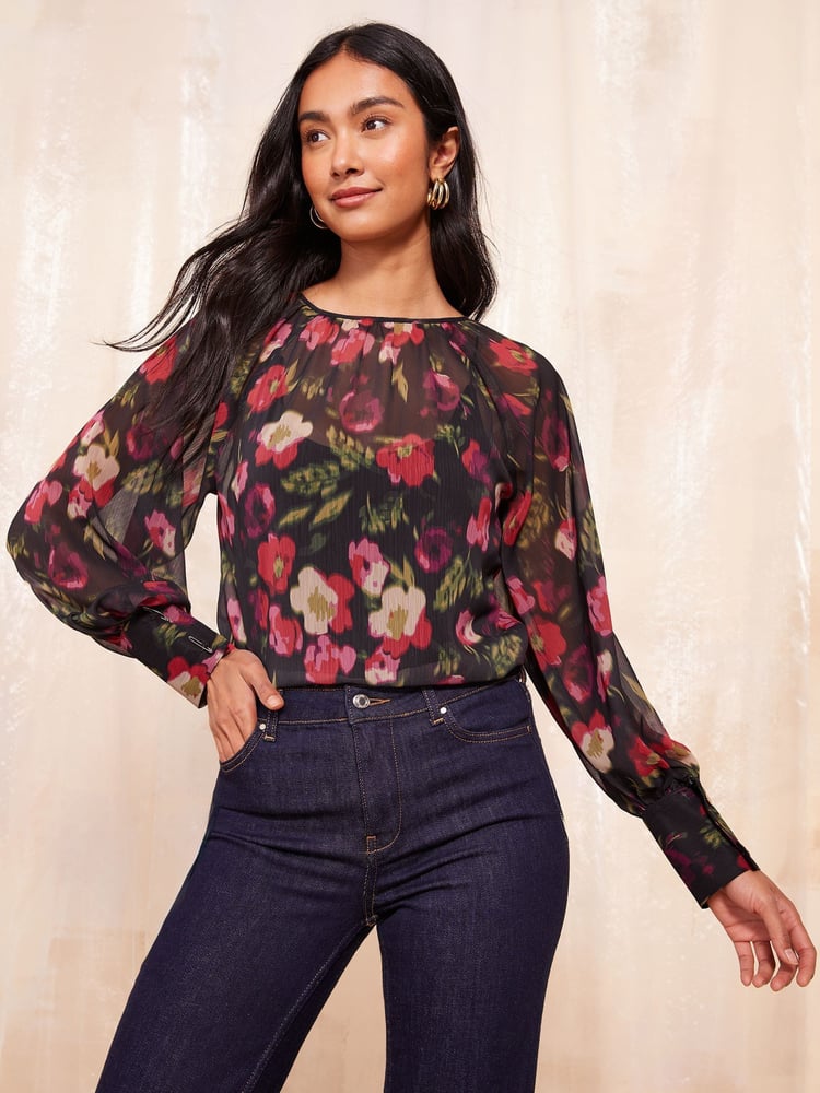 Friends Like These Red Long Sleeve Cuff Detail Chiffon Blouse - Image 1 of 4