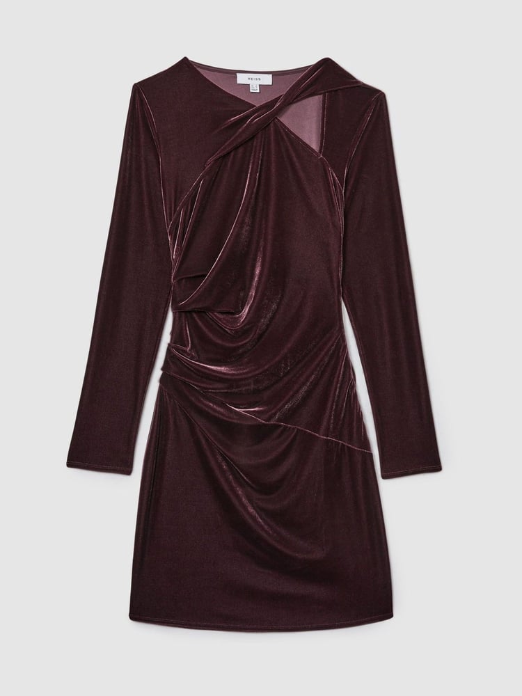 Reiss Berry Alba Velvet Cut-Out Mini Dress - Image 2 of 6