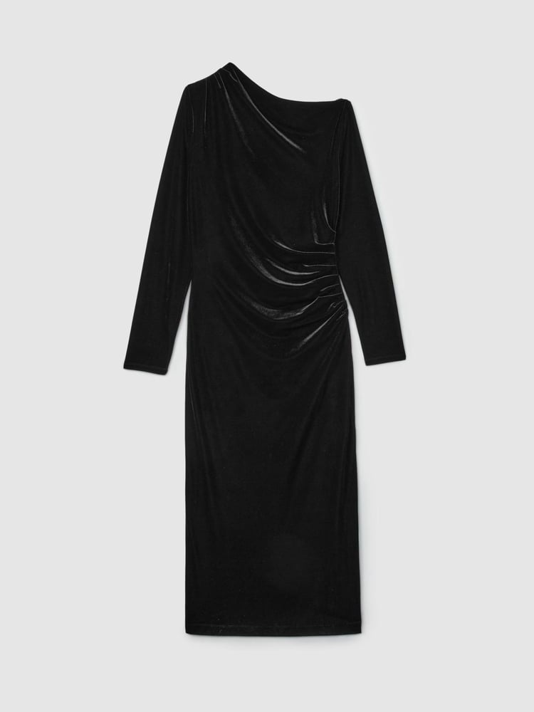 Reiss Black Brooke Off-the-Shoulder Velvet Dress - Image 2 of 5