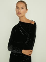 Reiss Black Brooke Off-the-Shoulder Velvet Dress - Image 3 of 5